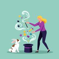 Performing Magic with a Rabbit and a Magic Hat with Sparkles vector
