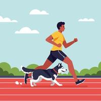 Man Running with Dog on Track on Sunny Day Illustration vector