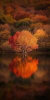 A tree is reflected in the water in the fall photo