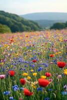 Vibrant flowers bloom in meadow photo