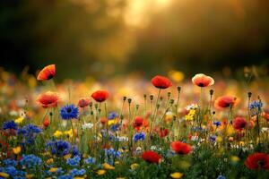 Sunset blooms of wildflowers photo