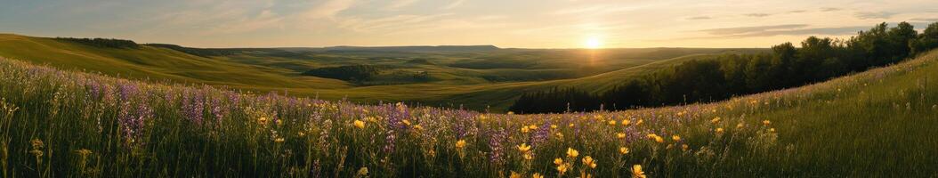 Sunset over a colorful field photo