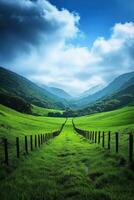 Green valley, mountains ahead photo
