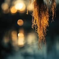 Golden moss swaying by the water photo