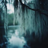 Spanish moss hanging from a tree branch photo