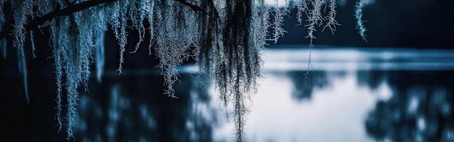 Moss drapes over tranquil water photo