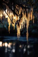 Sunlight on mossy branches photo