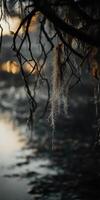 Moss on a tree by water photo