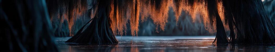 Moss draping over swamp water photo
