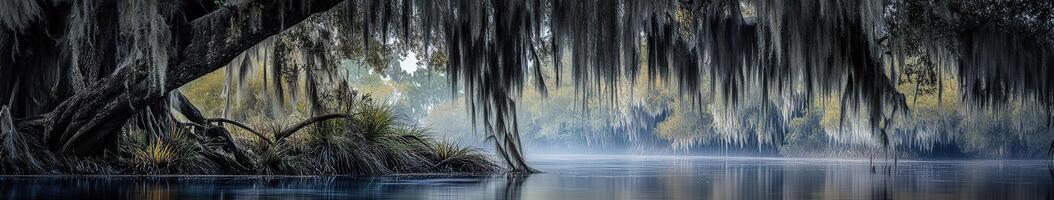 Moss hangs by the river photo