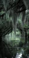 Moss drapes over tranquil waters photo