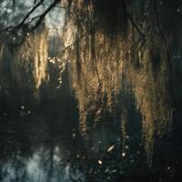 Dawn moss on tree branches photo