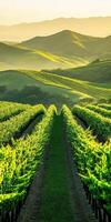 A vineyard with rows of green plants photo