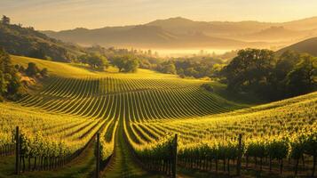 Golden hour vineyard view photo
