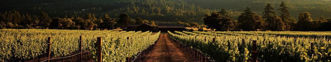 A vineyard field with a house in the middle photo