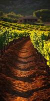 Rows of vines at sunset photo