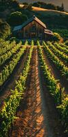Sunset over vineyard land photo