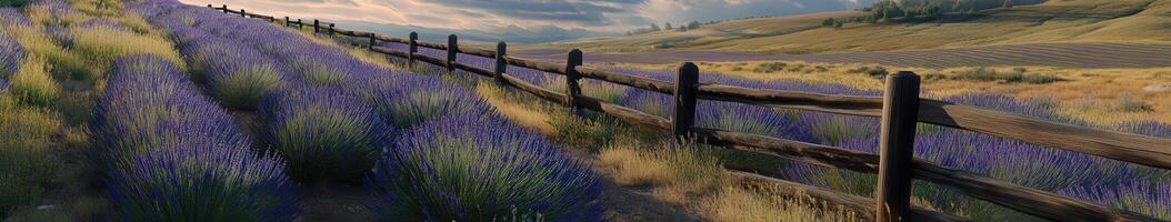 Lavender field under a cloudy sky photo