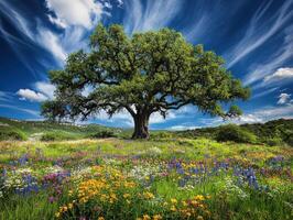 Bright blooms 'neath blue skies photo