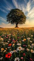 Blossoming meadow under a vast sky photo