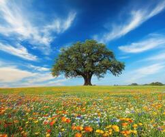 Vibrant blooms under a clear sky photo