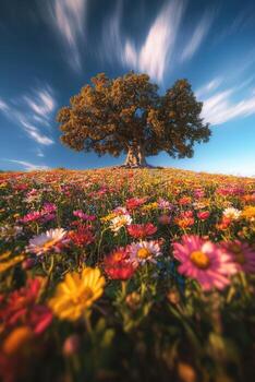Blooms under the tree photo