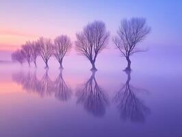 Peaceful sunrise by lake photo