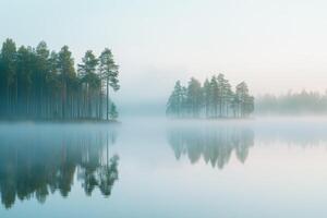Early morning mist over calm water photo