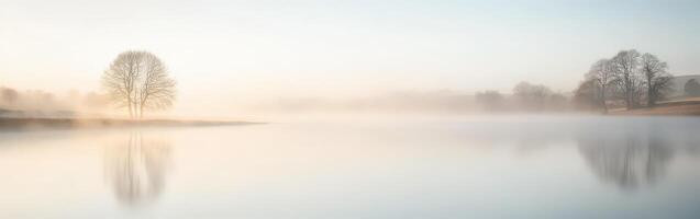Calm morning mist over serene lake photo