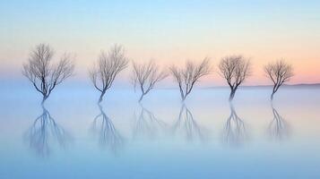 Tranquil trees reflected in water photo