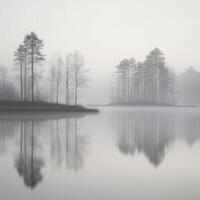 Misty morning over a serene lake photo