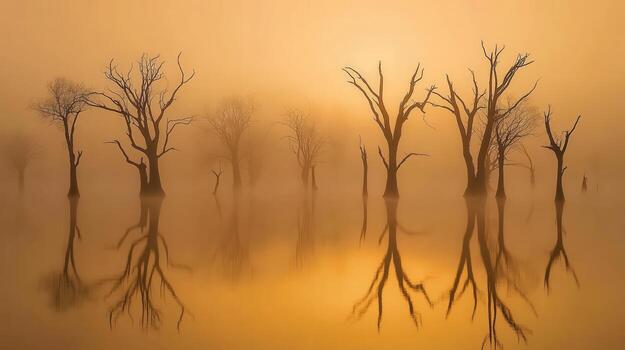 Mysterious fog over tranquil lake photo