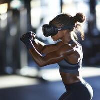 Engaging in a virtual reality workout session photo