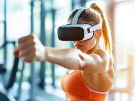 Engaging workout with virtual reality headset photo