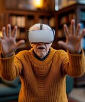 Senior exploring VR technology photo
