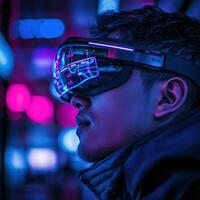 Explore neon-lit virtual reality photo