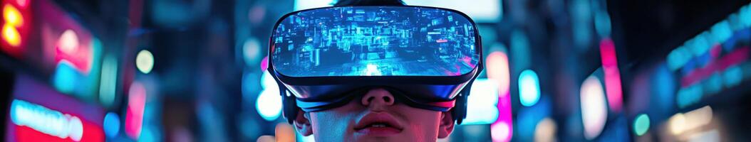 Exploring virtual reality in a vibrant city photo