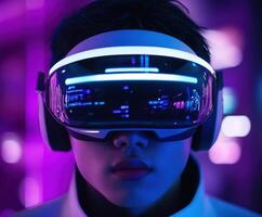 Engaging in virtual reality experience photo