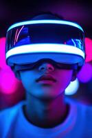Immersed in vibrant VR lights photo