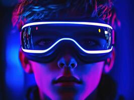 Young gamer in VR experience photo