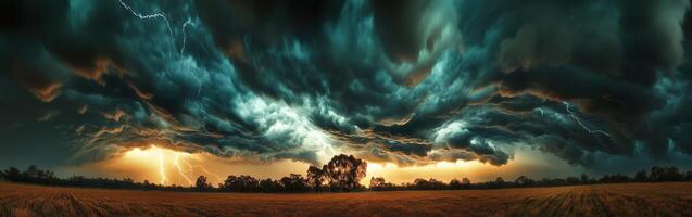 A stormy sky with lightning and clouds photo