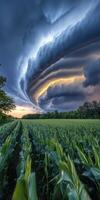 A large storm cloud is seen over a corn field photo
