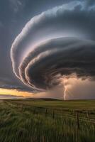 A storm cloud is seen over a field photo