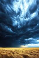 Clouds over golden fields at dusk photo