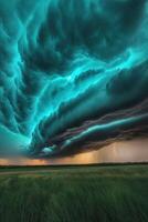 Dramatic clouds swirl at dusk photo