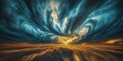 Dramatic dusk clouds over gold fields photo