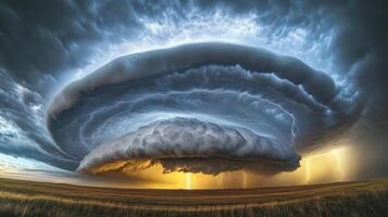 Swirling clouds over dusk landscape photo