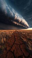 A dirt road with a storm cloud over it photo