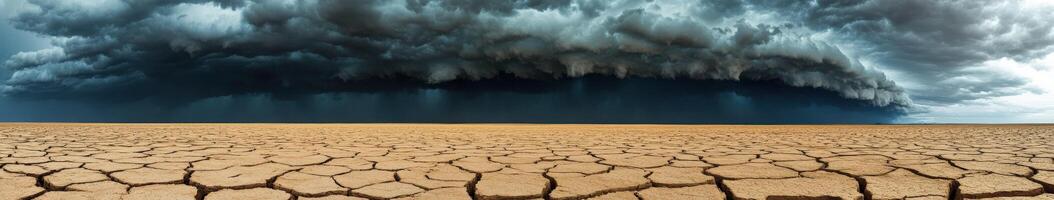 Dramatic clouds loom over the dry landscape photo