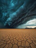 Clouds loom over cracked earth photo